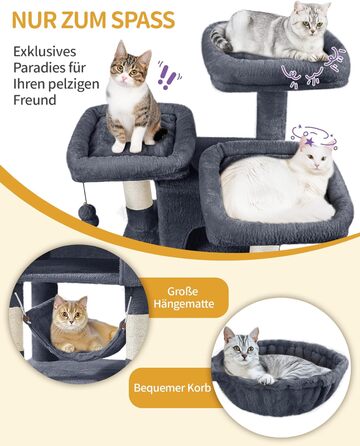 Кігтеточка для котів Hzuaneri 176 см, XL, 3 платформи, 2 печери, 7 стовпчиків, гамак, плюшеві кульки, для багатокотових сімей, темно-сірий MS17618SG