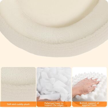 Кругле ліжко для собак середніх порід, котяче ліжко, м'яке, зручне, корзина для собак, донат, ліжко для собак, знімний, антиковзкий килимок, Ø 70 см, бежеве, 70 x 70 x 20 см