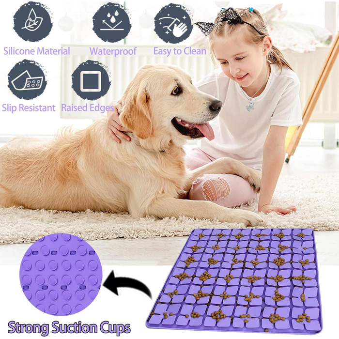 Килимок для повільного годування собак Femont Leckmatte, 30 см, з 165 присосками, для арахісової пасти, без BPA, для зменшення тривоги, нудьги, грумінгу, навчання (Зелений)