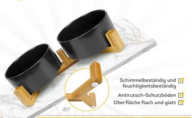 Керамічна миска для собак та котів з бамбуковою підставкою 2 шт. 600 мл (Чорний)