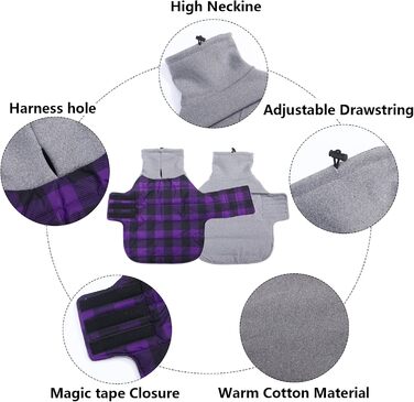Зимовий нашийник для собак Dachshund від Geyecete, водовідштовхуючий, з отвором для повідка, теплий пуловер для маленьких собак, червоний (S, в клітинку фіолетовий)