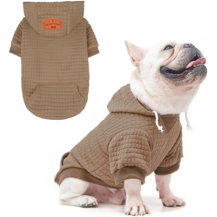 BEAUTYZOO Світшот для собак у вафельному стилі - теплий одяг на осінь та зиму для собак різних розмірів (S, M, L) - Світшот з капюшоном та кишенею для Бульдога, Пітбуля та інших порід SM (Обхват грудей: 48 см) Хакі