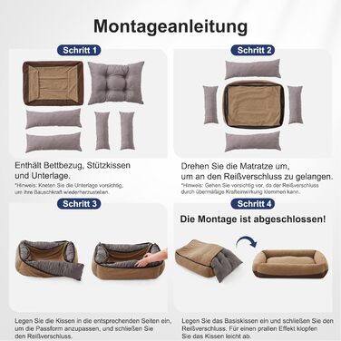 Крісло-лежанка для собак великих порід, XXL, коричневе, знімний чохол, неслизьке, з підголовником, 106x76x20 см