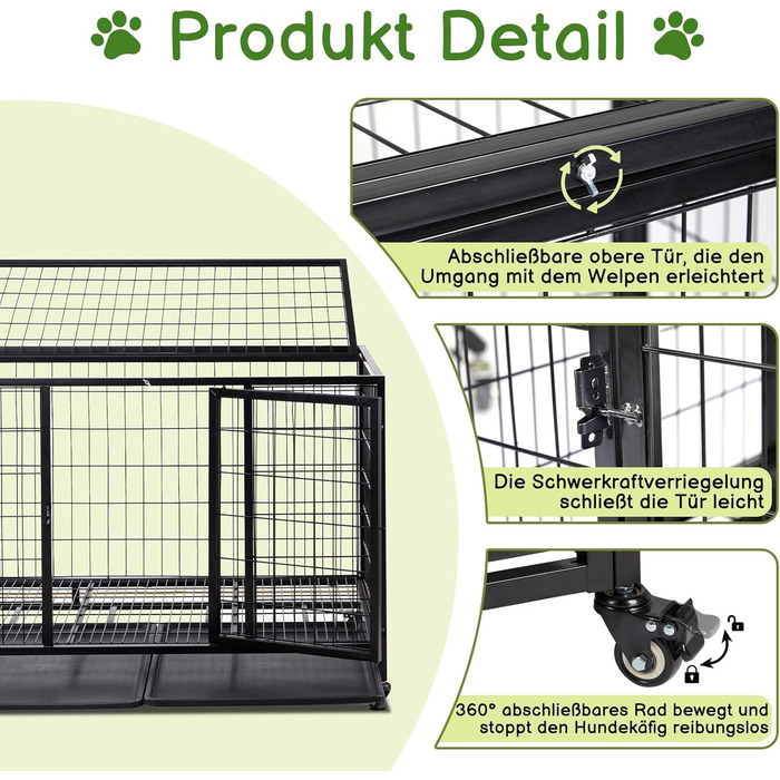 Міцна переносна переноска для собак, 109x76x87 см, 2 дверцята, фіксуючі колеса, знімний піддон – для середніх та великих собак – чорна