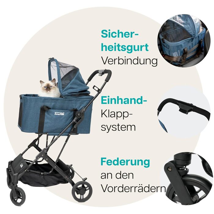 Візок для собак та котів Innopet 2-в-1 - компактний, складаний, з переноскою та підставкою для авто - до 20 кг