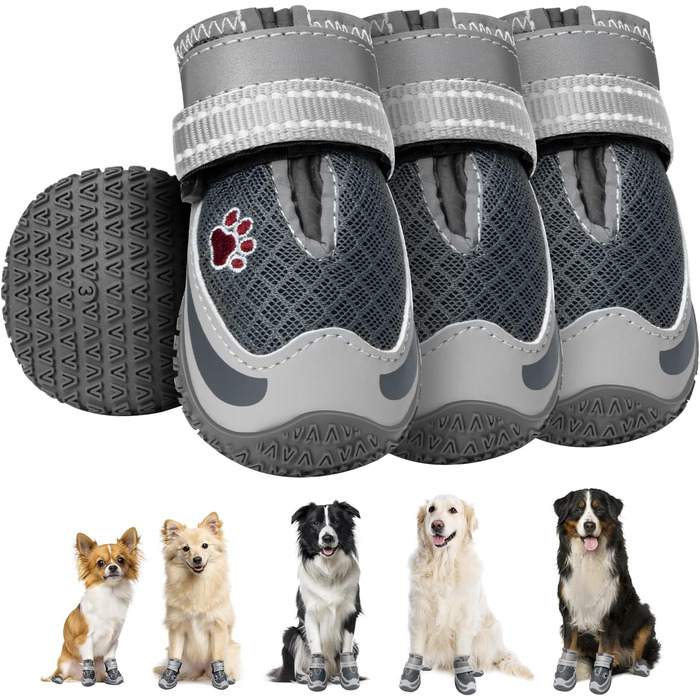 Взуття для собак SlowTon: 4 шт. захист лап, дихаючі, з неслизькою підошвою, регульовані, світловідбиваючі, водонепроникні. Підходять для собак маленьких, середніх та великих порід