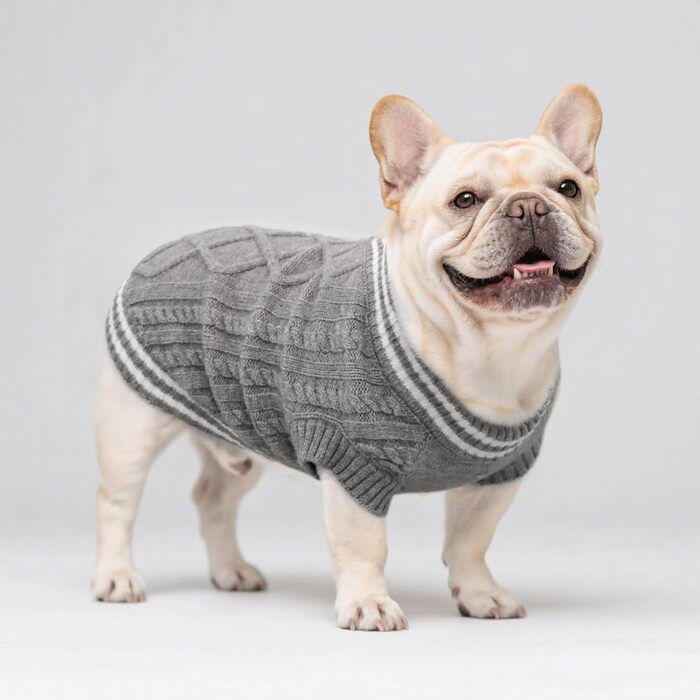 Теплий пуловер для собак, пуловер для цуценят, пуловер для чихуахуа, бульдога, коргі, французького бульдога (Сірий, XXX-Large)