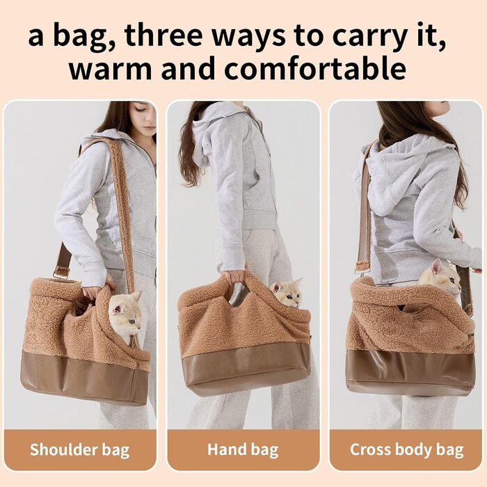 Транспортна сумка для котів та собак | Водонепроникна, м'яка переноска | З безпечним кріпленням на ремені | Для маленьких та середніх порід | Колір: коричневий