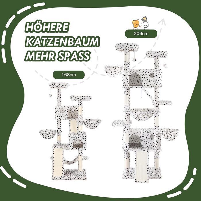 Кігтеточка MUTICOR велика, 206 см, багатоярусна, для великих котів, з лежаком-гамаком, широка база (білий та чорний)