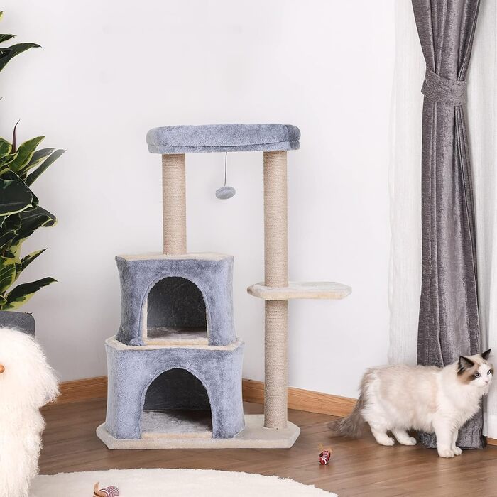 Дряпак для котів PawHut, котячий будиночок з сизалем, сірий, 60x40x92 см