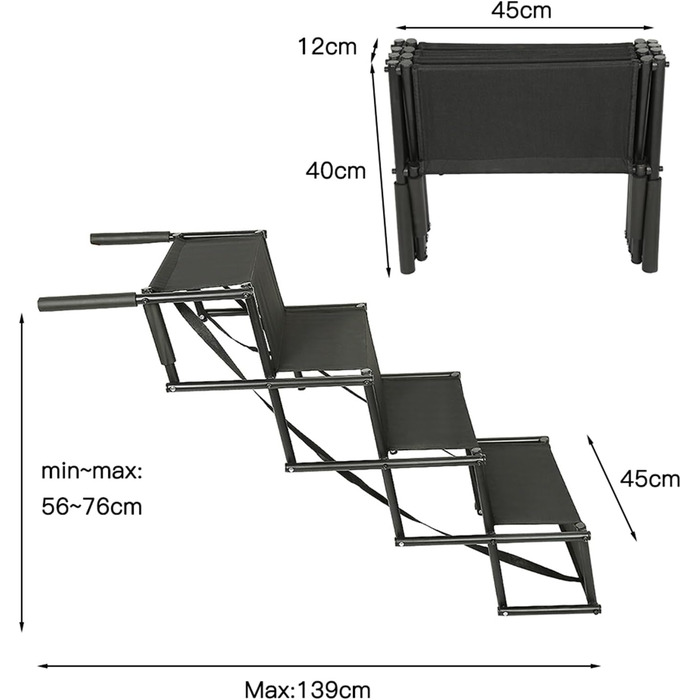 Рампа для собак Homewell - складана, до 70 кг, регульована, для малих, середніх та великих собак, легка у зберіганні (чорна)