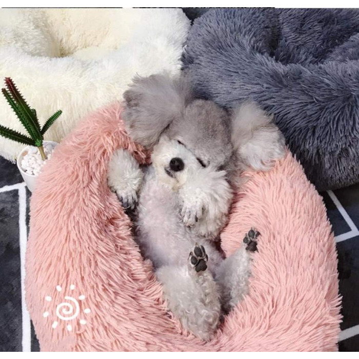 Преміум ортопедичне ліжко для великих та екстра-великих собак, круглі лежанки-софи з плюшу, водонепроникна підкладка, миється (XL: діаметр 90 см, рожеве)