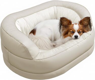 Заспокійливе велике собаче ліжко XXL для великих та середніх собак, 40,6 см глибини, високі бортики, овальне ліжко проти тривоги з підголівником, м'яка піна та бавовна, бежеве/сіре
