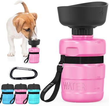 Складана пляшка для води для собак Lesotc, 520 мл, рожева - витоки виключені, для прогулянок, подорожей та кемпінгу