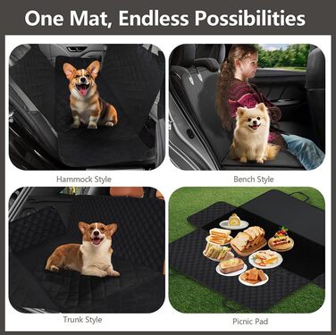Універсальний килимок для собак у машину 4-в-1 - захист заднього сидіння, водовідштовхувальний та стійкий до подряпин - килимок для собак в авто, підходить для легкових, вантажних та позашляхових автомобілів, 137×147 см (Чорний)