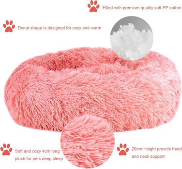 М'яке ліжко для котів та собак: кругле, плюшеве, 70см та 50см, біле та рожеве