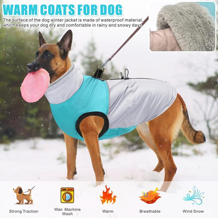 Водонепроникний зимовий одяг для собак, теплий флісовий костюм, жилет для собак з шлейкою (синій, 3XL)