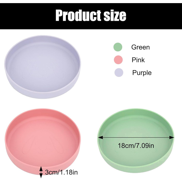 Набір мисок для котів (3 шт.) - зелений, рожевий, фіолетовий, 18 см, силікон, для сухого та вологого корму