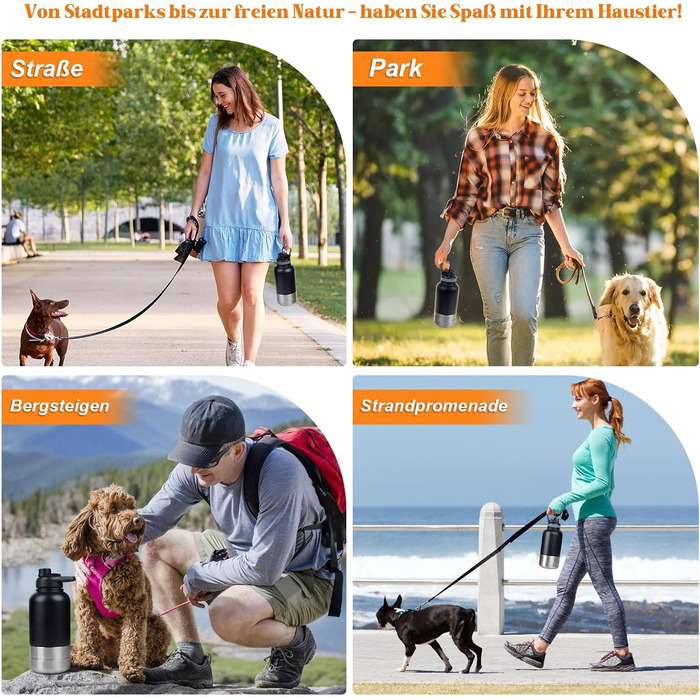 Водяна пляшка для собак на прогулянках, 1000 мл, нержавіюча сталь, з портативною мискою. Ідеально для подорожей та активного відпочинку.