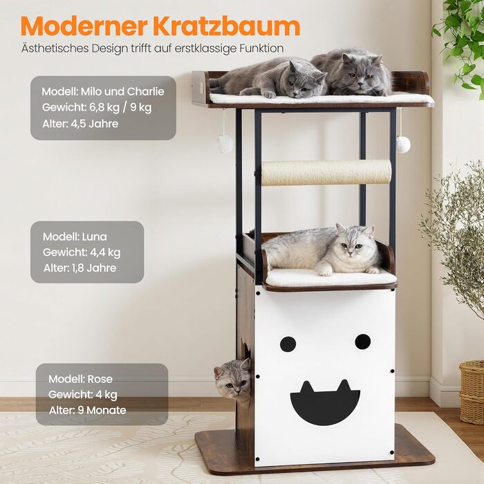 Комплекс для котів Kratzbaum XL 170 см: Дряпка-стовпчик, будиночок, платформа, гамак - Сірий котячий дерево для великих котів