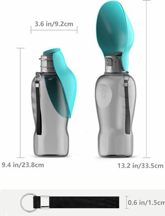 Водяна пляшка для собак Kalimdor: витокозахисна, портативна, 765 мл, блакитна. З мискою для корму, ідеально для прогулянок, подорожей.