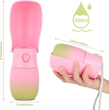 Подорожня пляшка для води для собак та котів JOPHEK 300мл з фільтром з активованого вугілля, зелено-рожева