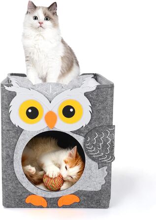 Двоповерховий будиночок для котів Dripex з фетру з подушкою, 30 x 35 x 35 см (Сова)