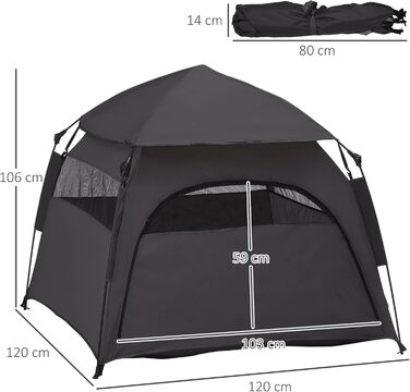 Палатка для собак PawHut - собачий домік, хатинка для котів на вулицю з сіткою, намет-тіпі для собак з сумкою, сонцезахисний дах для двору, вітальні, темно-сірий