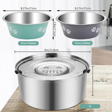 Миска для собак QANIUOS 3L з нержавіючої сталі з антиковзним дном, миска для собак, не протікає, захищена від бризок, плаваюча миска, без бруду, для середніх та великих собак