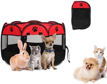 Переносне вольєр для тварин, 8-панельне, для собак, котів, кроликів та інших дрібних тварин, 68x45 см (Червоний)