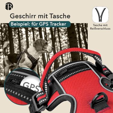 Шлейка для собак середніх порід Bluzelle з ручкою та кишенею для GPS-трекера, світловідбиваюча, дихаюча, зелена (XS, червона)