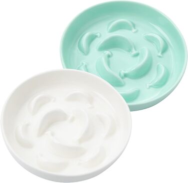 Набір мисок для котів Anti Schling Napf - 2 шт. з кераміки, для повільного годування, білі та блакитні