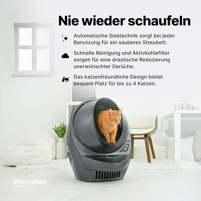 Автоматичний туалет для котів Litter-Robot 3 Connect Whisker, сірий, самочистка, антипах, для будь-якого грудкуватого наповнювача