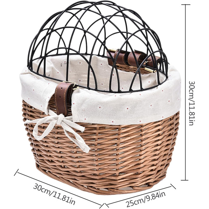 Плетенний велосипедний кошик для собак та котів - передній, з тканиною та кришкою