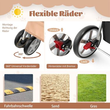 Собачий візок SOARS для тварин до 15 кг, складний, з сітковими віконцями, тримачем для напоїв та кошиком для зберігання, для маленьких тварин (Бежевий)