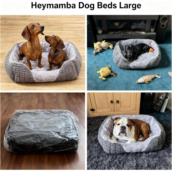 Велике собаче ліжко з неслизьким дном, кошик для собак/диван для домашніх тварин з тканини корд, піднятий борт, для лабрадора, німецької вівчарки, 89x64x23 см, сірий колір