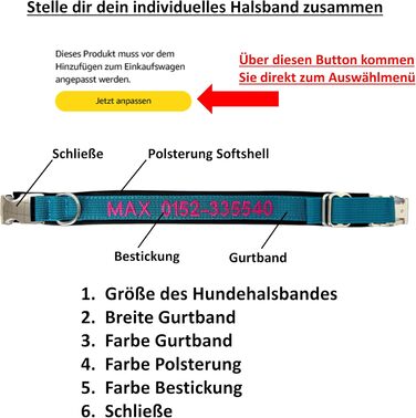 Ошийник для собак з можливістю персоналізації - XS-XXL - індивідуальне замовлення: вишивка імені та номеру телефону - широкий та регульований