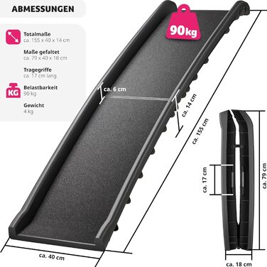 Рампа для собак tectake®: складана, протиковзна, до 90 кг, захист багажника авто, для підйому на ліжко, диван, сходи
