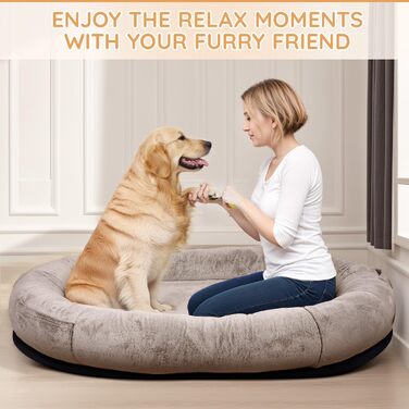 Ліжко для собак та людей NESTROAD, 180x114x35 см, знімний чохол з штучного хутра та ковдрою, велике ліжко-мішок для відпочинку, колір: верблюжий