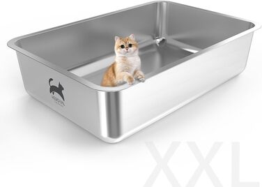 Гігієнічний лоток для котів HEROYAL з нержавіючої сталі XXL 60x40x15 см, відкритий, антипригарний, легкий у догляді, для великих і малих котів та кроликів, не пропускає запахів