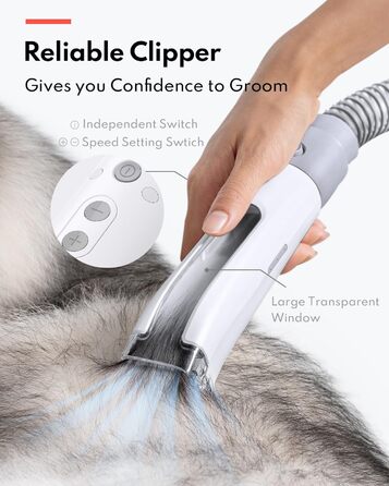 Машинка для стрижки собак Homerunpet з пилососом, тиха та потужна, професійний набір для грумінгу, видалення шерсті для собак та котів, 1.85L, білий