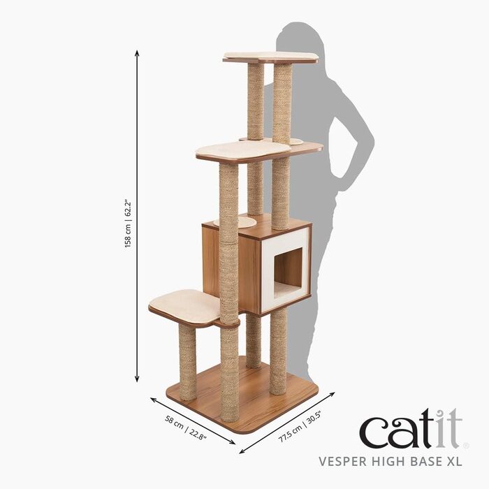 Ігровий комплекс для котів Catit Vesper High Base XL, горіх — будиночок-куб з 3 платформами