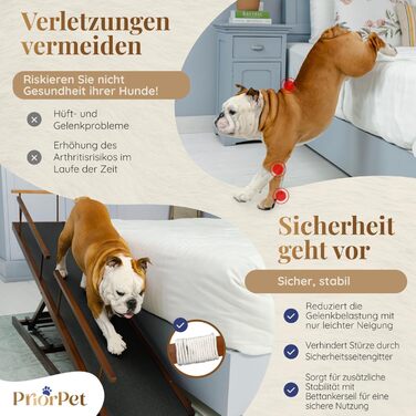 Сходинки для собак PRIORPET з берези з захисним бар'єром - регульована висота до 94.5 см - складаються - антиковзке покриття - для собак до 23 кг - колір: горіх
