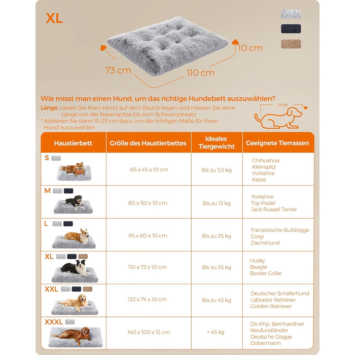 Ліжко для собак Feandrea, м'яка подушка, пухнасте покриття, 110 x 73 см, м'яка підкладка, можна прати, багатофункціональне, Ombré-Сірий PGW203G01 L 110 x B 73 x H 10 см