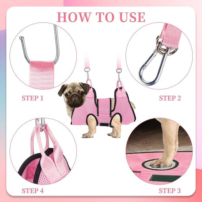 Гамак для собак, гамак для грумінгу, гамак для собак маленьких порід, чорний та рожевий (S)