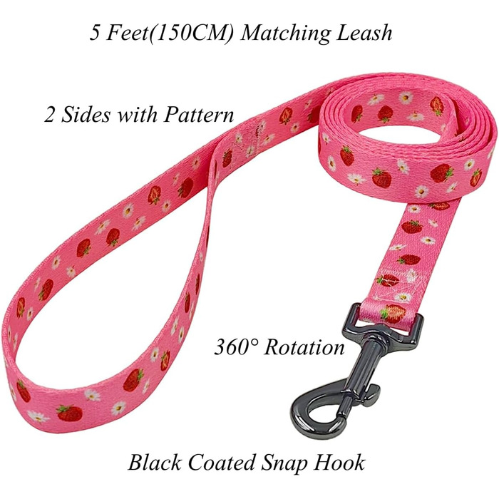 Нашийник для собак Oahibi з принтом черешень, рожевий, поліестер, розмір L, комплект з малюнком полуниці та гусячої лапки