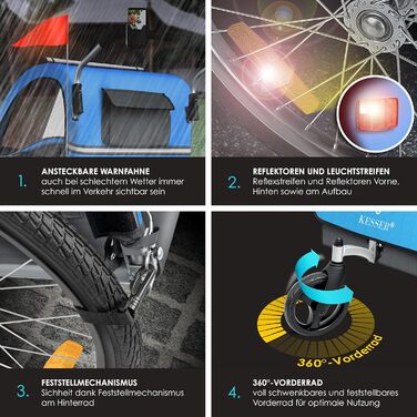 Дитячий велопричіп KESSER Sport-RX 2в1 (вело-коляска) для 1-2 дітей, до 40 кг, з рефлекторами, 5-точкова система безпеки, тримач для напоїв та смартфон