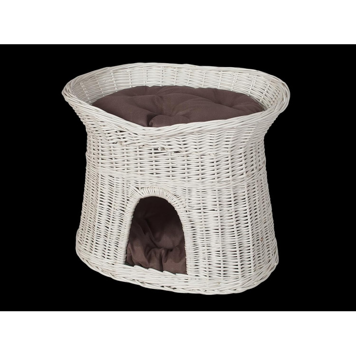 Корзина для котів, лежанка для котів, будиночок для котів L, 60 см, овальна, з плетеної лози, двоярусна, коричнева, знімні подушки