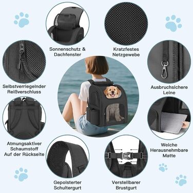 Рюкзак для тварин до 10 кг з сіткою, чорний: зручний та дихаючий для собак та котів