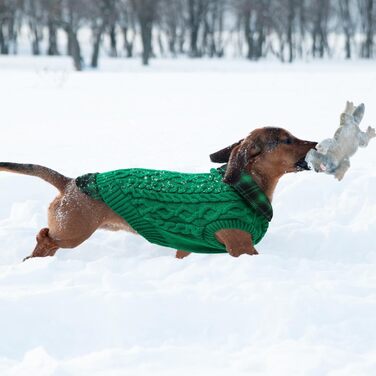 Теплий собачий светр CITE TOILE з візерунком у клітинку, комір-гетр та отворами для повідка – зимовий одяг для собак маленьких, середніх та великих порід, светр для котів на Різдво (L, Зелений)